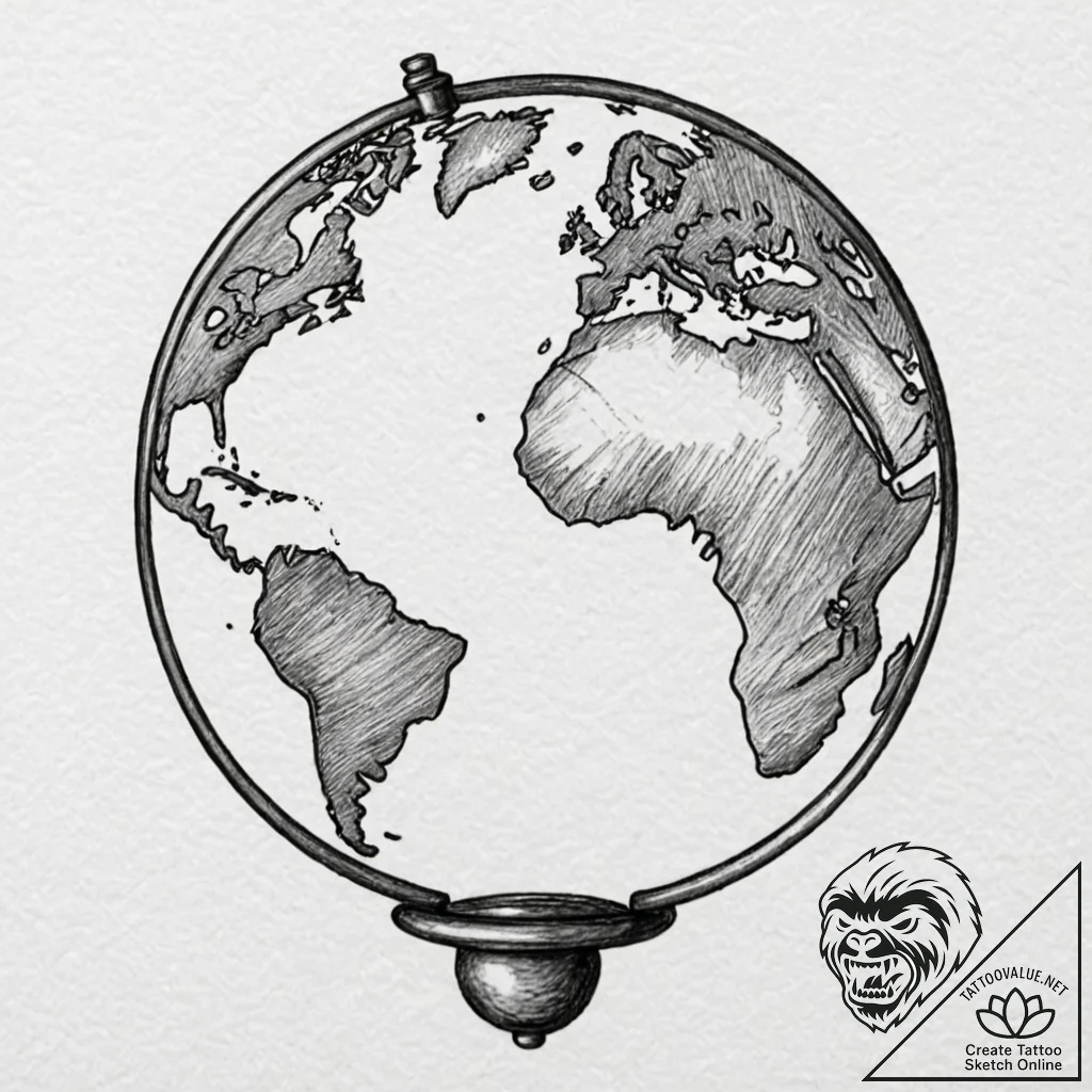 An antique globe, artistic tattoo sketch, bla... - tattoo sketch (№1752306100_0, 12.07.2025 07:41) — tattoovalue.net