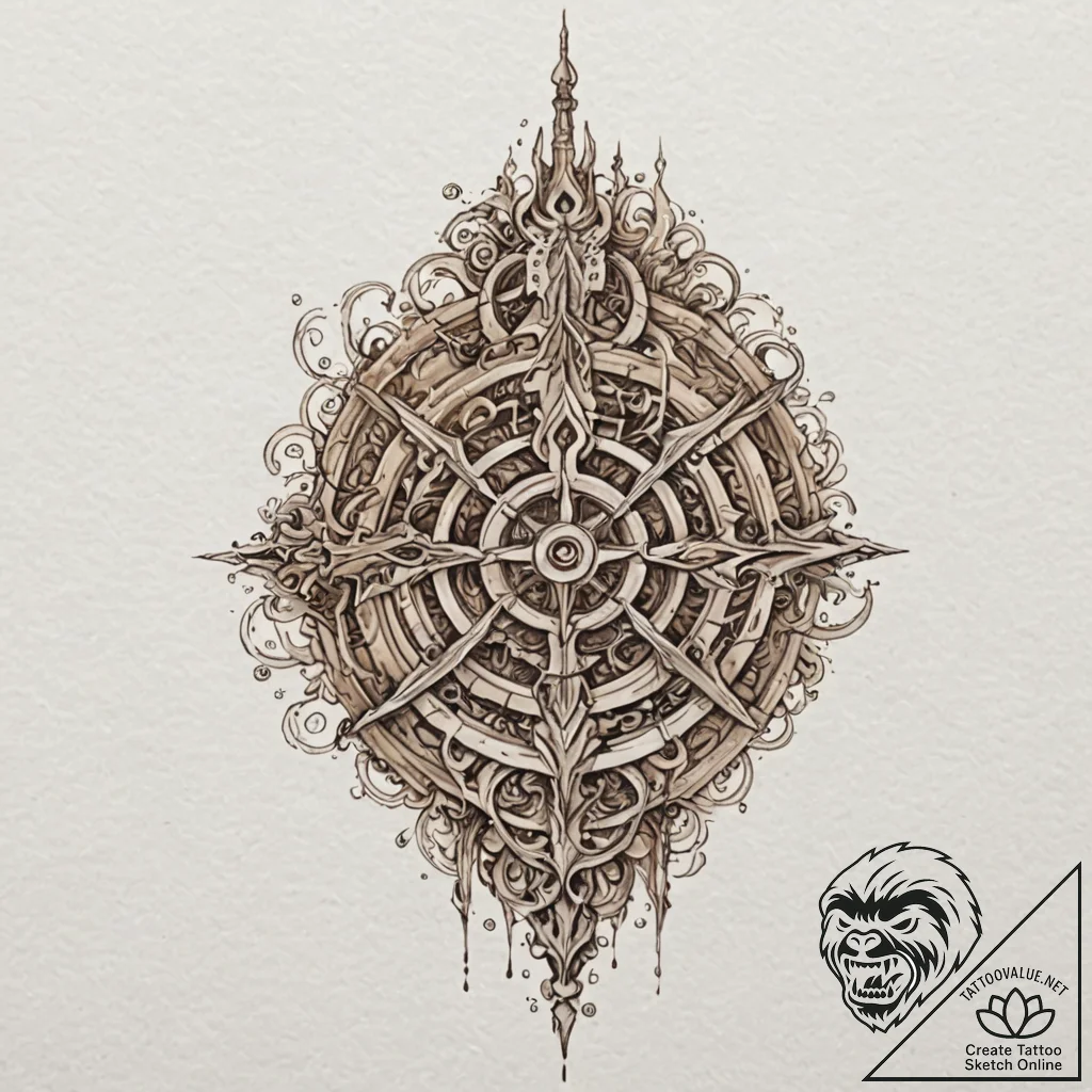 Labyrinth blade beneath bone spire, tattoo sk... - tattoo sketch (№1752306352_0, 12.07.2025 07:45) — tattoovalue.net