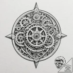 Clockwork orange with exposed, whirring gears… – tattoo sketch (№1752306518_0, 12.07.2025 07:48) — tattoovalue.net