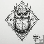 Arcane owl with rune eyes, ink illustration f… – tattoo sketch (№1752306855_0, 12.07.2025 07:54) — tattoovalue.net