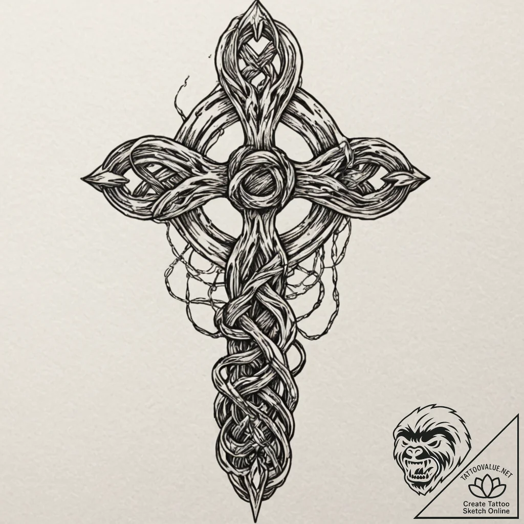 Knot of roots through bone relic, tattoo flas... - tattoo sketch (№1752307108_0, 12.07.2025 07:58) — tattoovalue.net