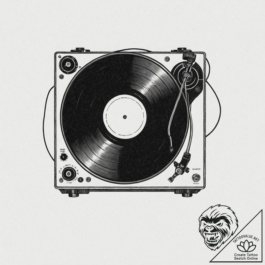 Vinyl record on a turntable - tattoo sketch (№1752307703_0, 12.07.2025 08:08) — tattoovalue.net
