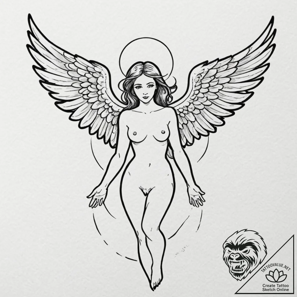 Fallen angel with one black and one white win... - tattoo sketch (№1752307954_0, 12.07.2025 08:12) — tattoovalue.net