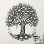 An enchanted apple tree bearing glowing fruit… – tattoo sketch (№1752308123_0, 12.07.2025 08:15) — tattoovalue.net