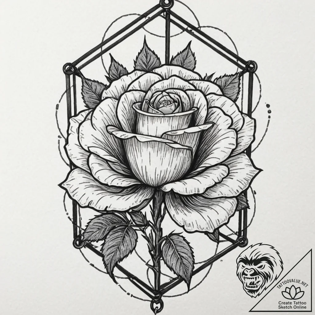 Locked rose within iron cage, tattoo flash sh... - tattoo sketch (№1752308209_0, 12.07.2025 08:16) — tattoovalue.net