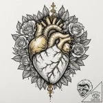 Kintsugi anatomical heart (repaired with gold… – tattoo sketch (№1752308292_0, 12.07.2025 08:18) — tattoovalue.net