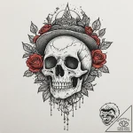Mushroom bloom beneath bone helm, tattoo draw… – tattoo sketch (№1752308630_0, 12.07.2025 08:23) — tattoovalue.net