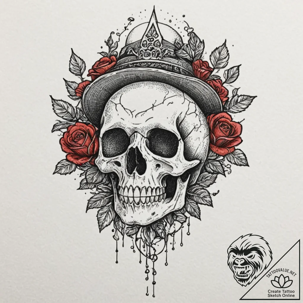 Mushroom bloom beneath bone helm, tattoo draw... - tattoo sketch (№1752308630_0, 12.07.2025 08:23) — tattoovalue.net