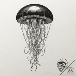 Jellyfish, tattoo line art, dotwork shading,… – tattoo sketch (№1752308881_0, 12.07.2025 08:28) — tattoovalue.net