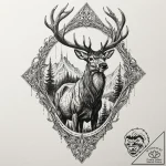 Burning stag racing through void, tattoo sket… – tattoo sketch (№1752309221_0, 12.07.2025 08:33) — tattoovalue.net