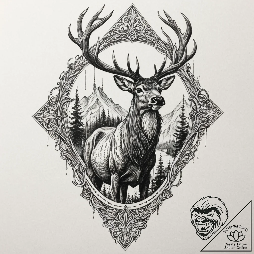Burning stag racing through void, tattoo sket... - tattoo sketch (№1752309221_0, 12.07.2025 08:33) — tattoovalue.net