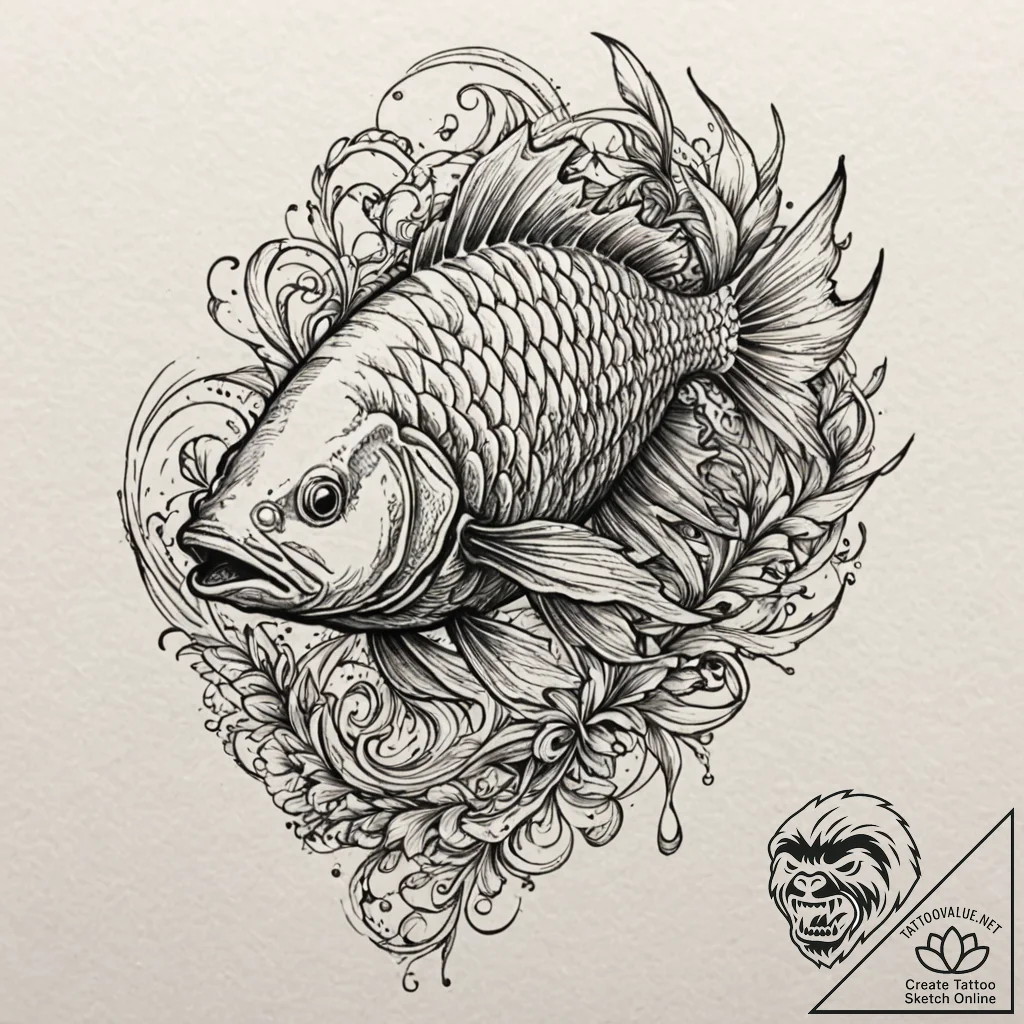 Fighting fish (beta) with fins like silk robe... - tattoo sketch (№1752309473_0, 12.07.2025 08:37) — tattoovalue.net