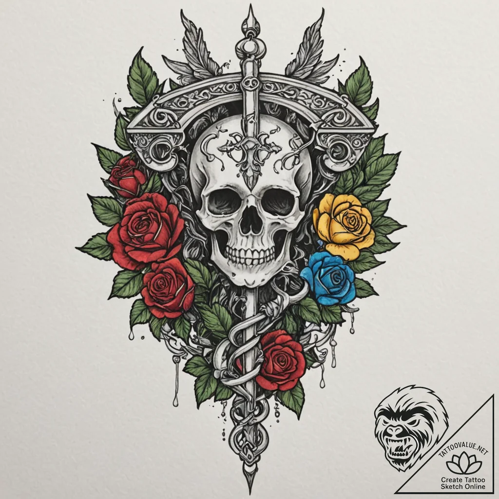 Caduceus staff, representing balance and nego... - tattoo sketch (№1752309644_0, 12.07.2025 08:40) — tattoovalue.net