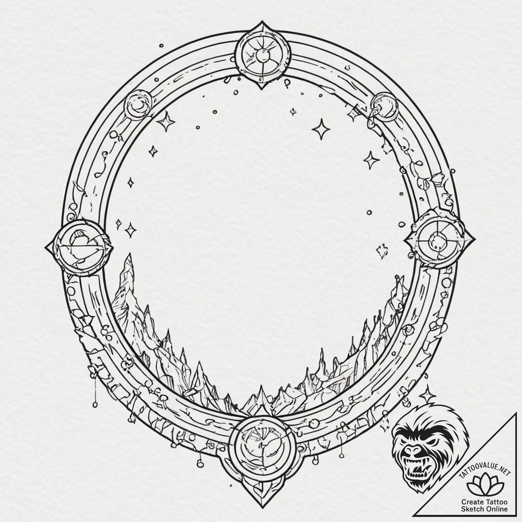 Iron glyph shattering celestial gate, ink ill... - tattoo sketch (№1752309728_0, 12.07.2025 08:42) — tattoovalue.net