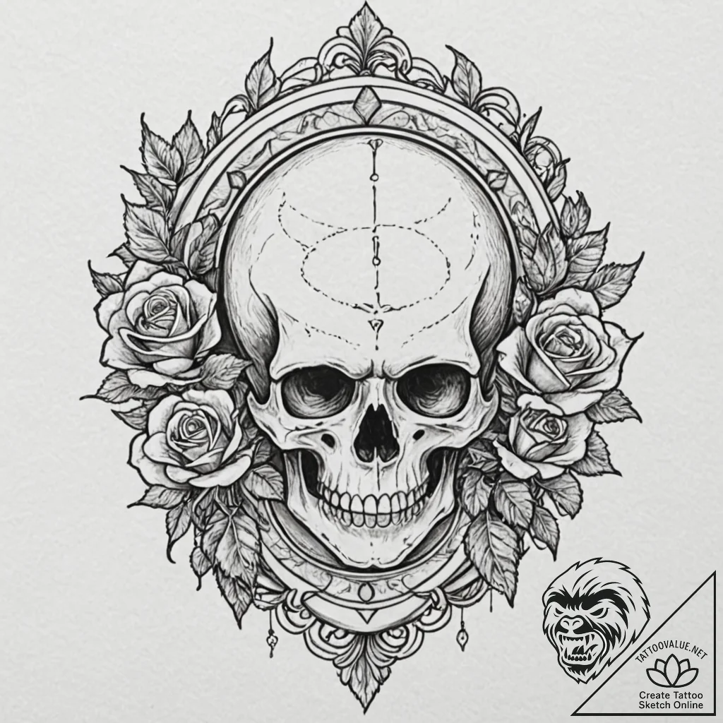 Bone mirror reflecting hollow eyes, tattoo sk... - tattoo sketch (№1752309982_0, 12.07.2025 08:46) — tattoovalue.net
