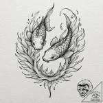 Koi fish leaping through fire, concept art fo… – tattoo sketch (№1752310651_0, 12.07.2025 08:57) — tattoovalue.net