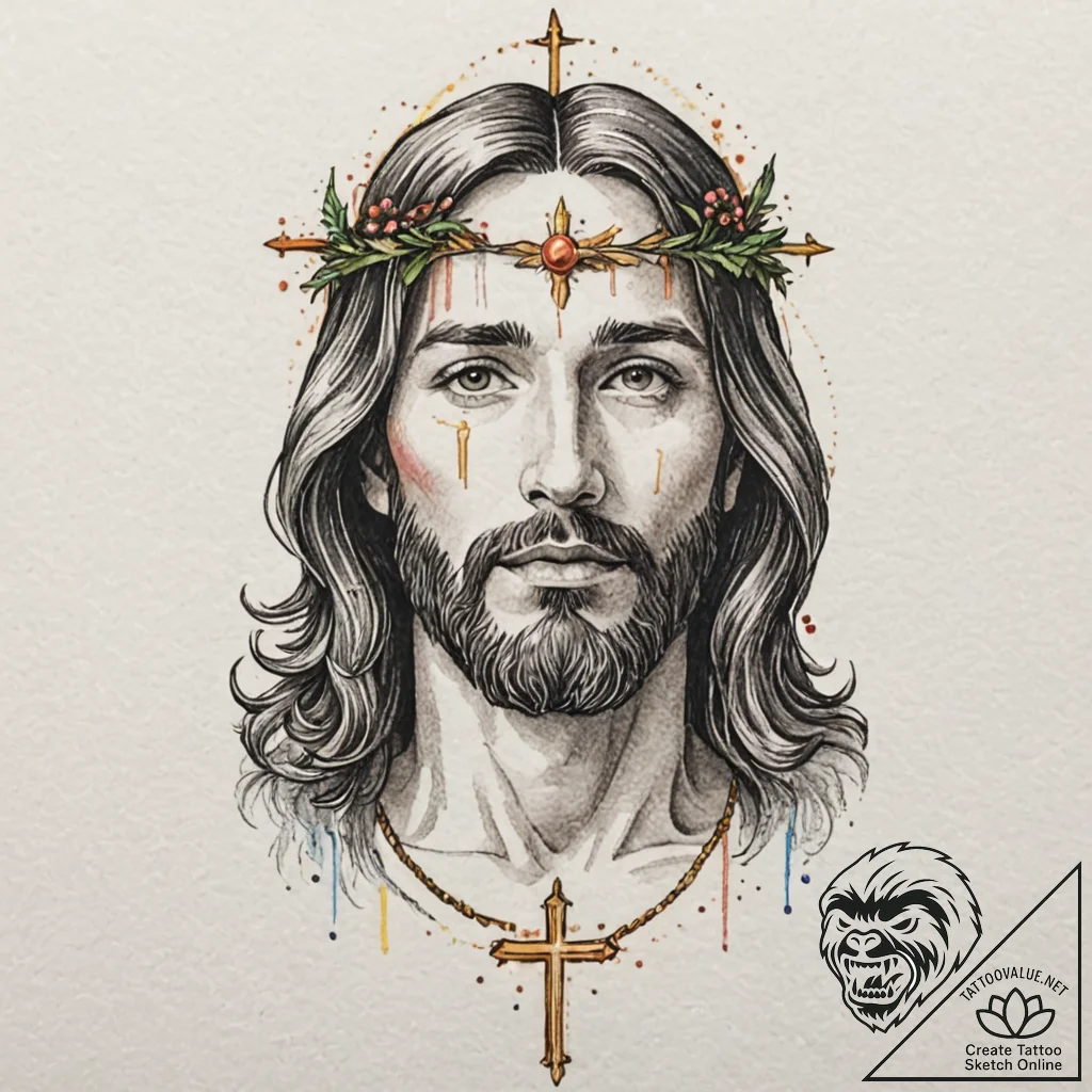 Jesus christ, tattoo sketch design, on a clea... - tattoo sketch (№1752310818_0, 12.07.2025 09:00) — tattoovalue.net