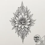 Thorned dagger beneath frozen bloom, ink illu… – tattoo sketch (№1752310901_0, 12.07.2025 09:01) — tattoovalue.net