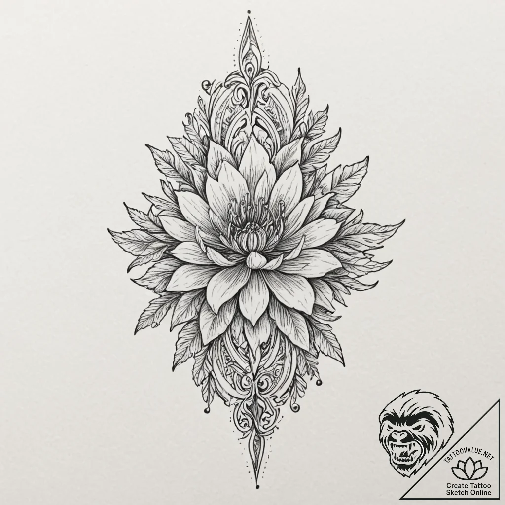 Thorned dagger beneath frozen bloom, ink illu... - tattoo sketch (№1752310901_0, 12.07.2025 09:01) — tattoovalue.net