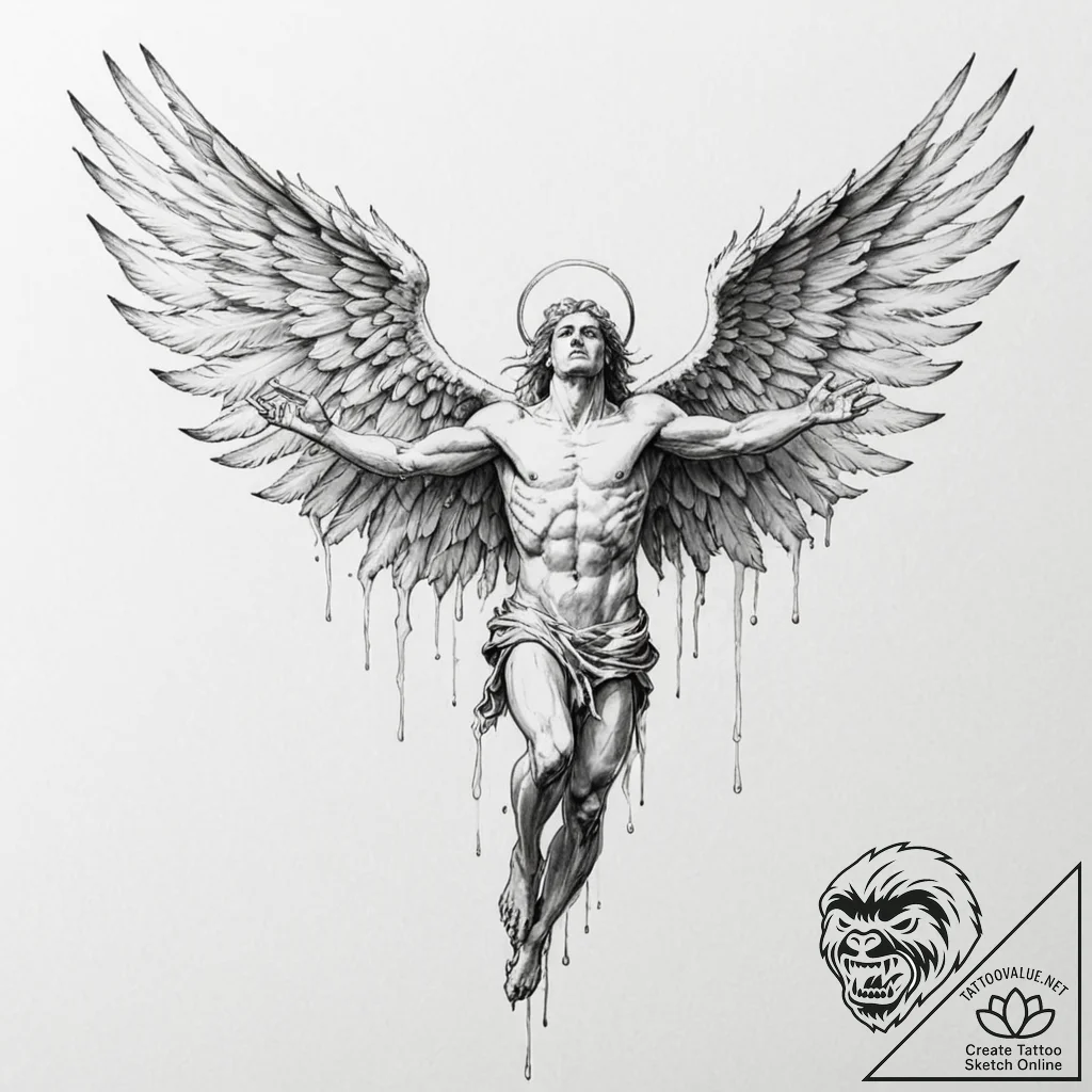 Icarus with melting wings - tattoo sketch (№1752311494_0, 12.07.2025 09:11) — tattoovalue.net