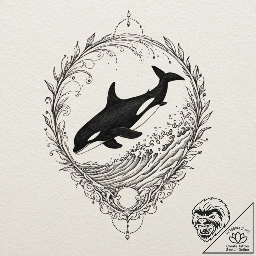 Killer whale (orca) silhouette filled with oc... - tattoo sketch (№1752311660_0, 12.07.2025 09:14) — tattoovalue.net