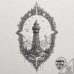 Opal moon above shattered tower, tattoo flash… – tattoo sketch (№1752311827_0, 12.07.2025 09:17) — tattoovalue.net