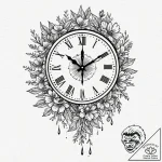 Clock hands made of wilting flower stems, tat… – tattoo sketch (№1752312247_0, 12.07.2025 09:24) — tattoovalue.net