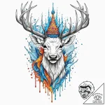 Ice stag crowned with frost, tattoo line art,… – tattoo sketch (№1752312332_0, 12.07.2025 09:25) — tattoovalue.net