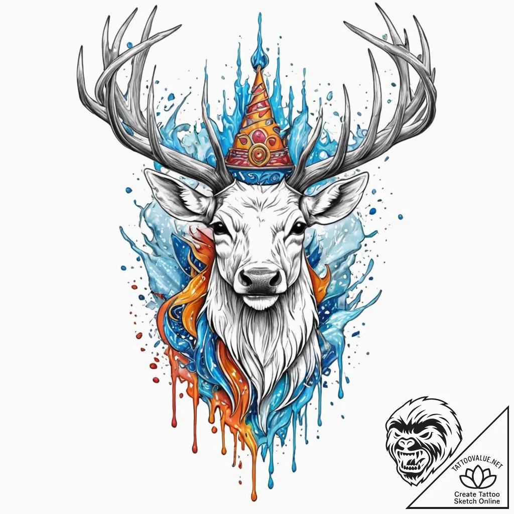 Ice stag crowned with frost, tattoo line art,... - tattoo sketch (№1752312332_0, 12.07.2025 09:25) — tattoovalue.net