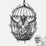 Moth cocoon within iron cage, tattoo flash sh… – tattoo sketch (№1752312748_0, 12.07.2025 09:32) — tattoovalue.net