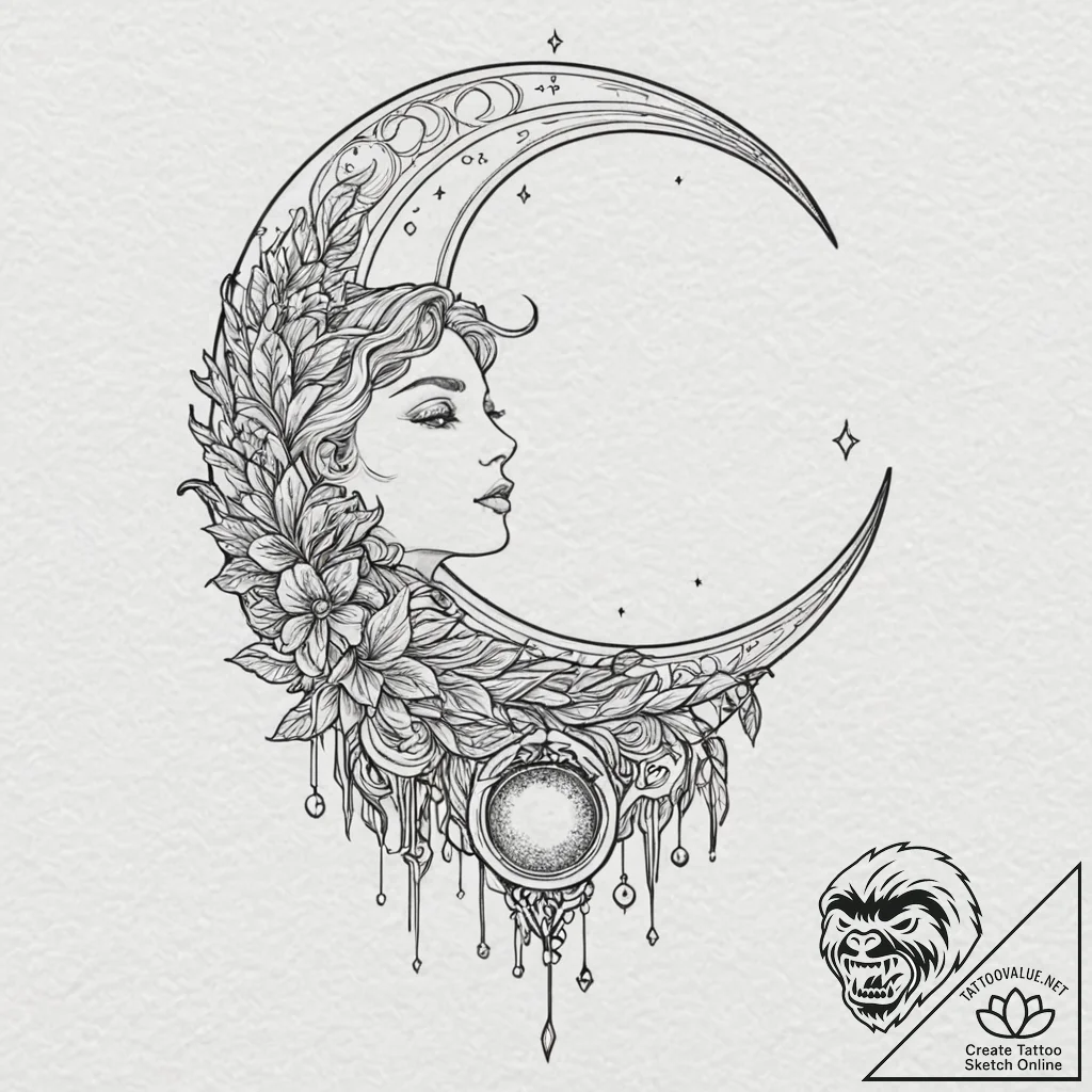 Graven blade beneath spectral moon, artistic... - tattoo sketch (№1752313506_0, 12.07.2025 09:45) — tattoovalue.net
