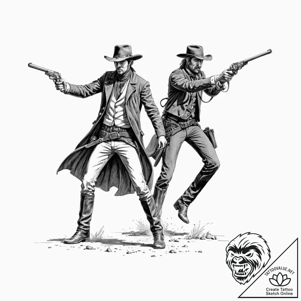 Wild west gunslinger duel - tattoo sketch (№1752314171_0, 12.07.2025 09:56) — tattoovalue.net