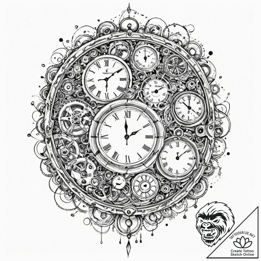 Time traveler's watch, with multiple dials fo... - tattoo sketch (№1752314253_0, 12.07.2025 09:57) — tattoovalue.net