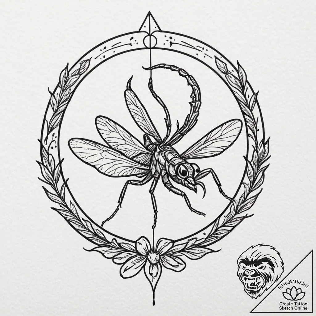 Mantis claw beneath celestial eye, artistic t... - tattoo sketch (№1752314338_0, 12.07.2025 09:58) — tattoovalue.net