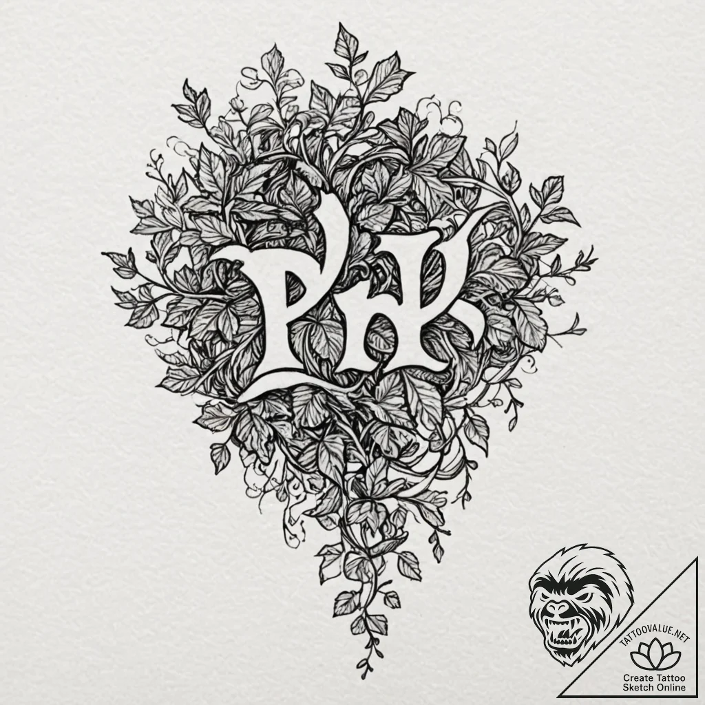 Ivy vine spelling out a secret word as it cli... - tattoo sketch (№1752314420_0, 12.07.2025 10:00) — tattoovalue.net