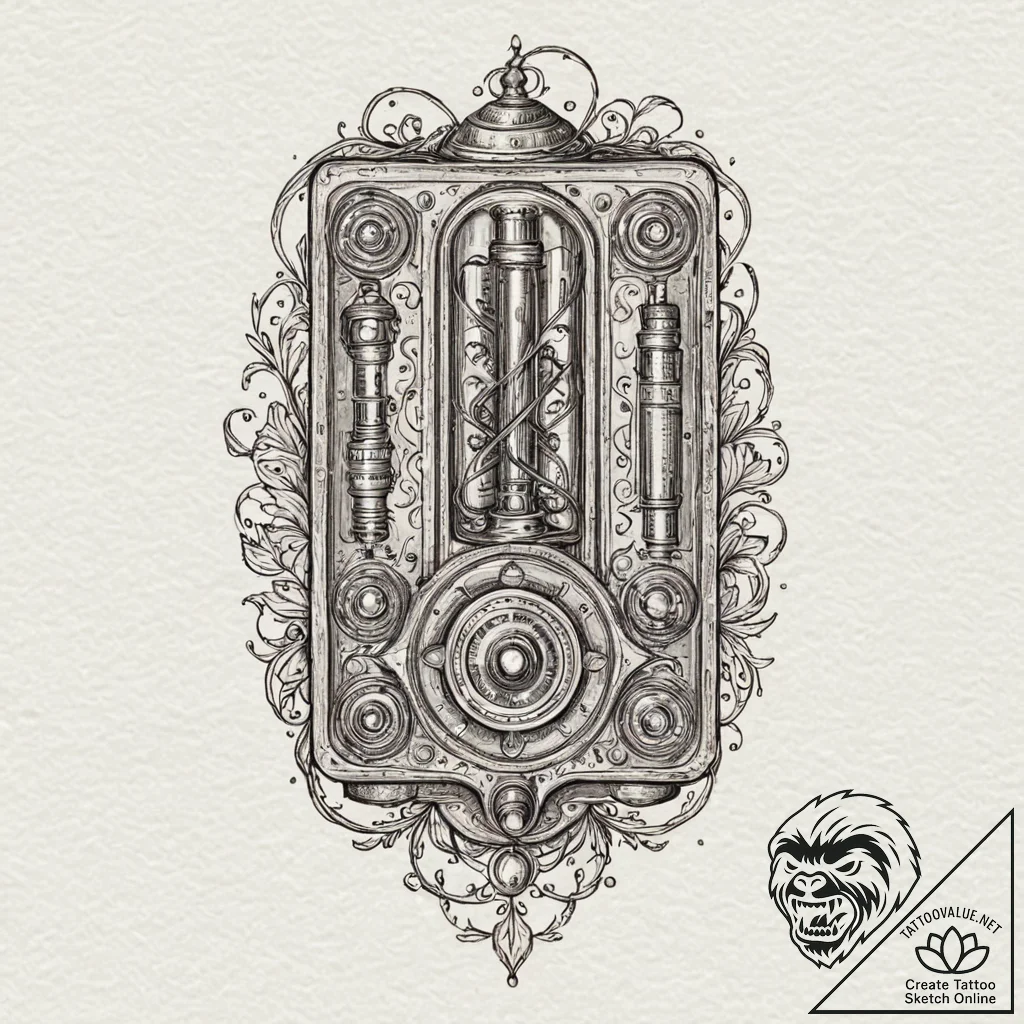 Nixie tube clock, ink illustration for tattoo... - tattoo sketch (№1752315004_0, 12.07.2025 10:10) — tattoovalue.net