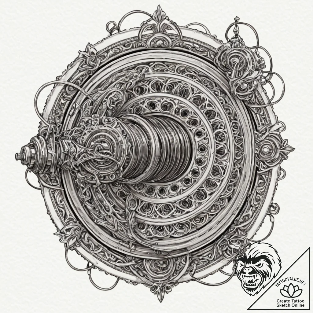 Winch, heavy-duty, with its steel cable under... - tattoo sketch (№1752315340_0, 12.07.2025 10:15) — tattoovalue.net