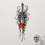 Blood-forged dagger with a handle of carved b… – tattoo sketch (№1752315425_0, 12.07.2025 10:17) — tattoovalue.net