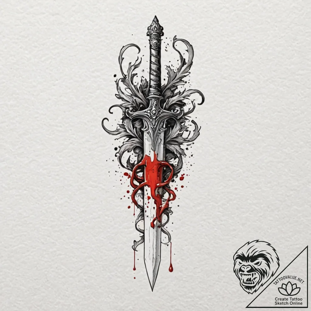 Blood-forged dagger with a handle of carved b... - tattoo sketch (№1752315425_0, 12.07.2025 10:17) — tattoovalue.net