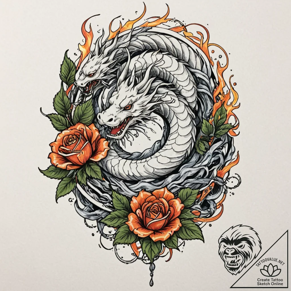 Flaming rose entwined with chains, tattoo fla... - tattoo sketch (№1752315507_0, 12.07.2025 10:18) — tattoovalue.net