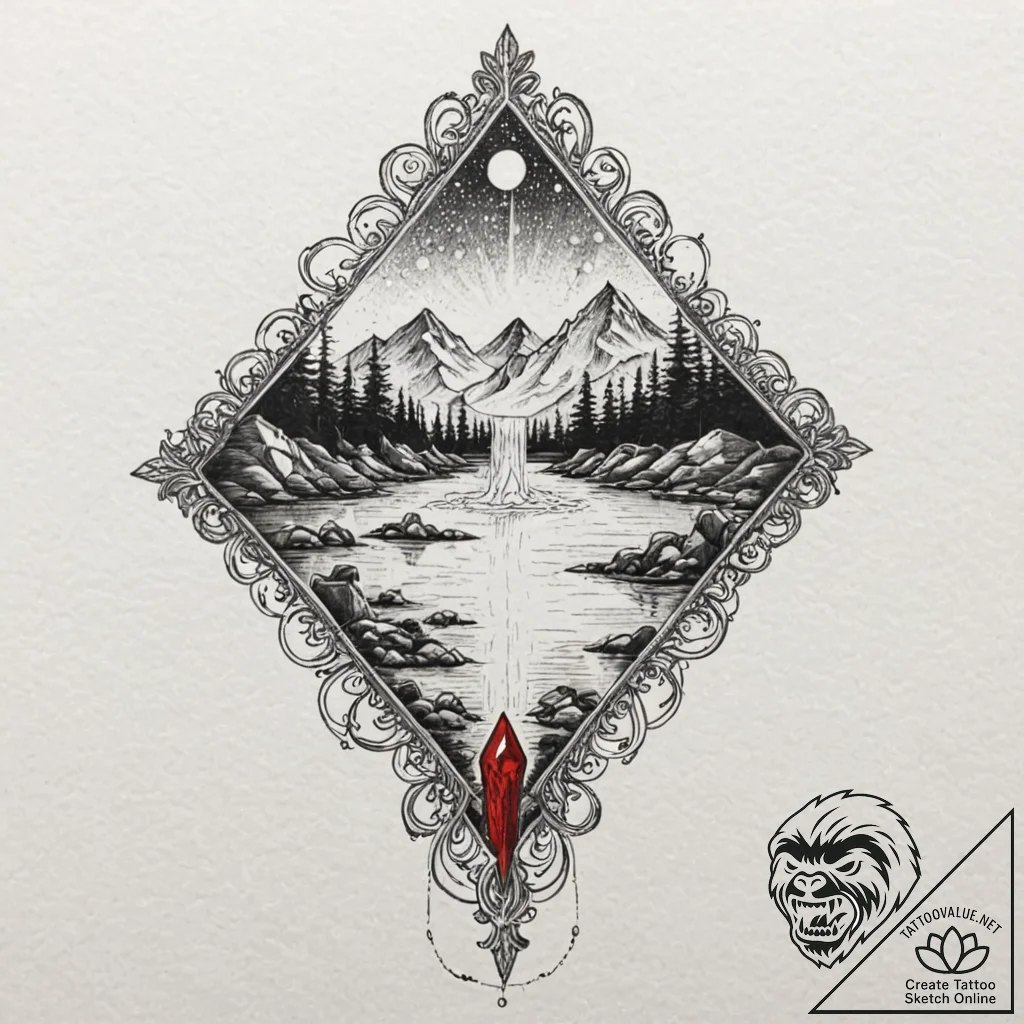 Oracle gazing into crystal pool, tattoo sketc... - tattoo sketch (№1752315591_0, 12.07.2025 10:19) — tattoovalue.net