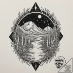 Palisade of bones beneath starlight, ink illu… – tattoo sketch (№1752316095_0, 12.07.2025 10:28) — tattoovalue.net