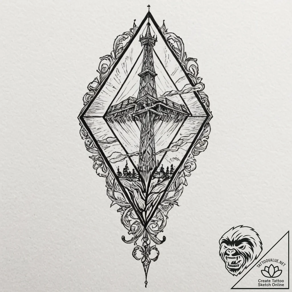 Kite trapped in bone spire, tattoo drawing ou... - tattoo sketch (№1752316344_0, 12.07.2025 10:32) — tattoovalue.net