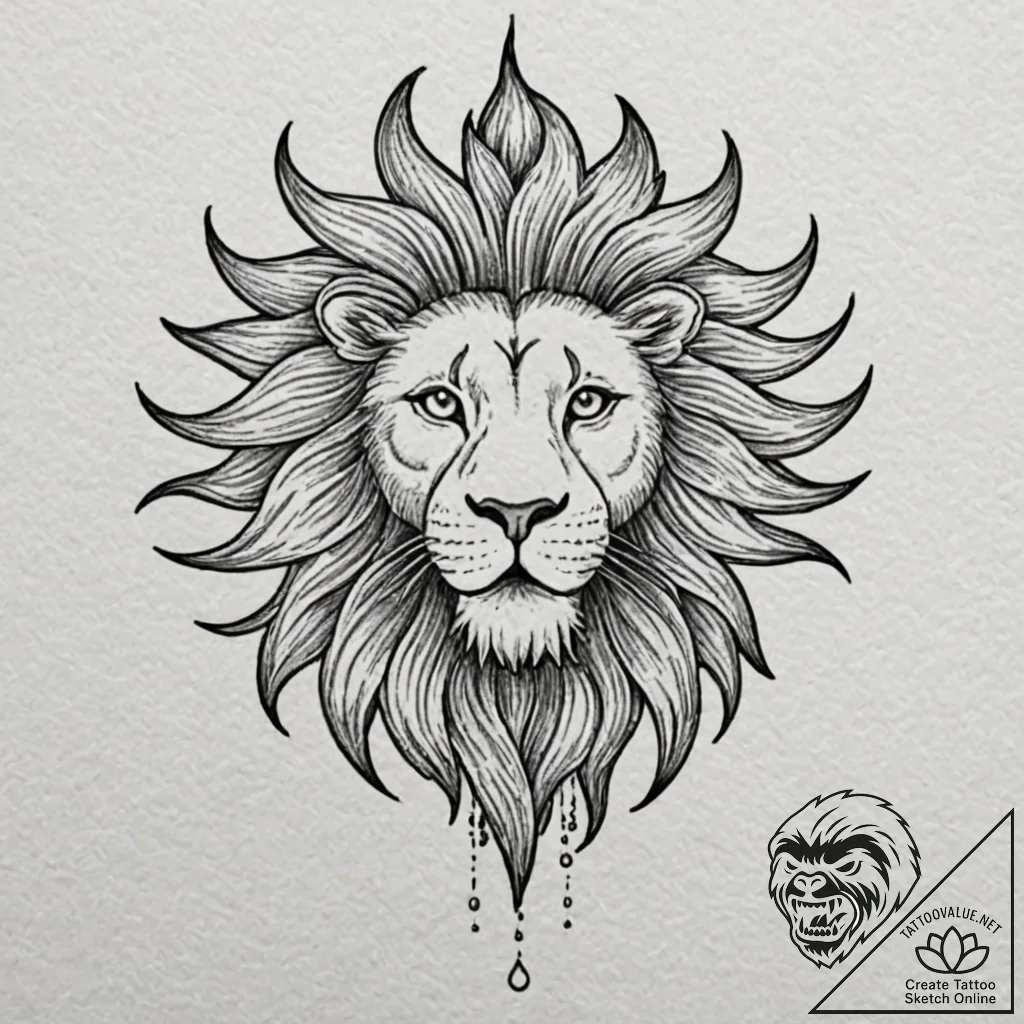 Lion paw beneath spectral sun, artistic tatto... - tattoo sketch (№1752316428_0, 12.07.2025 10:33) — tattoovalue.net