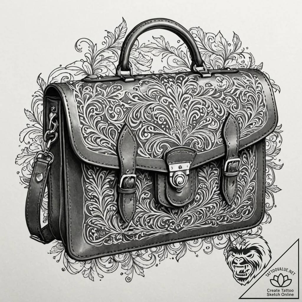 Worn leather briefcase, full of stories, tatt... - tattoo sketch (№1752317097_0, 12.07.2025 10:44) — tattoovalue.net
