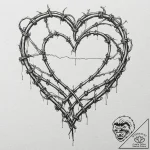 Barbed wire heart, artistic tattoo sketch, or… – tattoo sketch (№1752317347_0, 12.07.2025 10:49) — tattoovalue.net