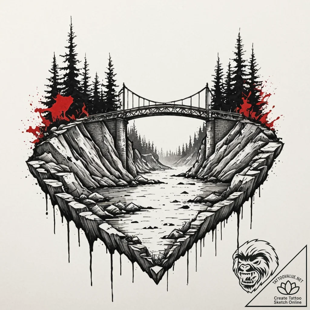A detailed broken bridge over abyss, dangerou... - tattoo sketch (№1752317683_0, 12.07.2025 10:54) — tattoovalue.net