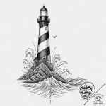 Lighthouse collapsing beneath waves, tattoo s… – tattoo sketch (№1752318183_0, 12.07.2025 11:03) — tattoovalue.net