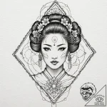 Cyborg geisha, tattoo line art, stylized inte… – tattoo sketch (№1752318842_0, 12.07.2025 11:14) — tattoovalue.net