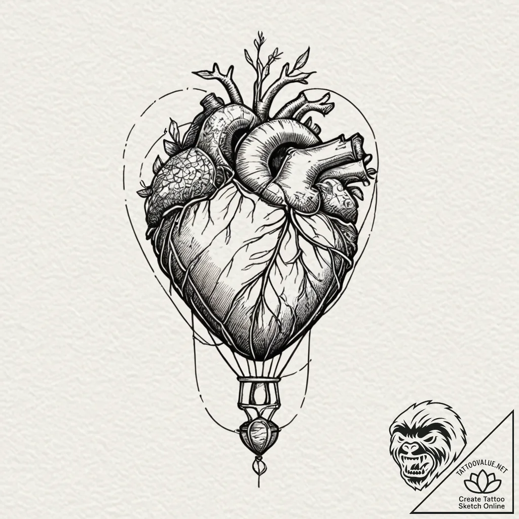 A hot air balloon made from a stitched-togeth... - tattoo sketch (№1752319075_0, 12.07.2025 11:17) — tattoovalue.net